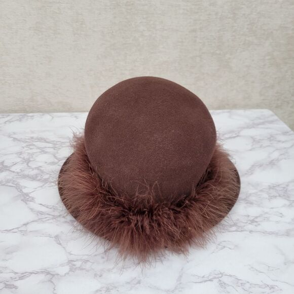 Arlington Hat Co Wool Chocolate Brown With feather band Bucket Hat Church Felt - Picture 12 of 16